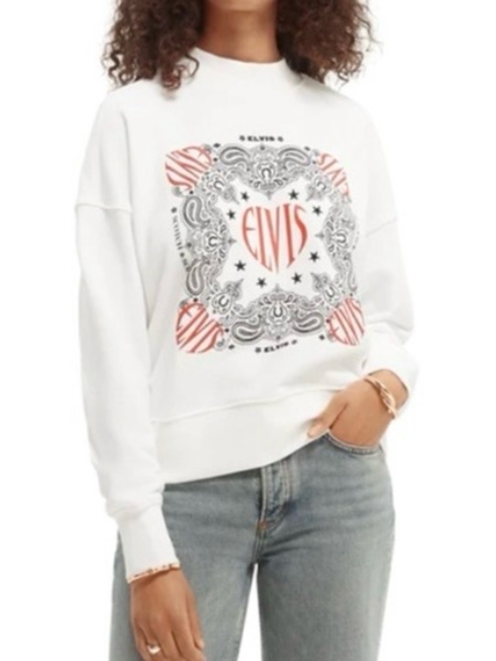Scotch & Soda White Elvis Bandana-Print Pullover Sweatshirt